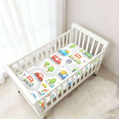 CZXW 52" 28" Cartoon Playful Roadways Crib Sheets Fitted x Natural Cotton Soft & Breathable for Baby Crib Mattress