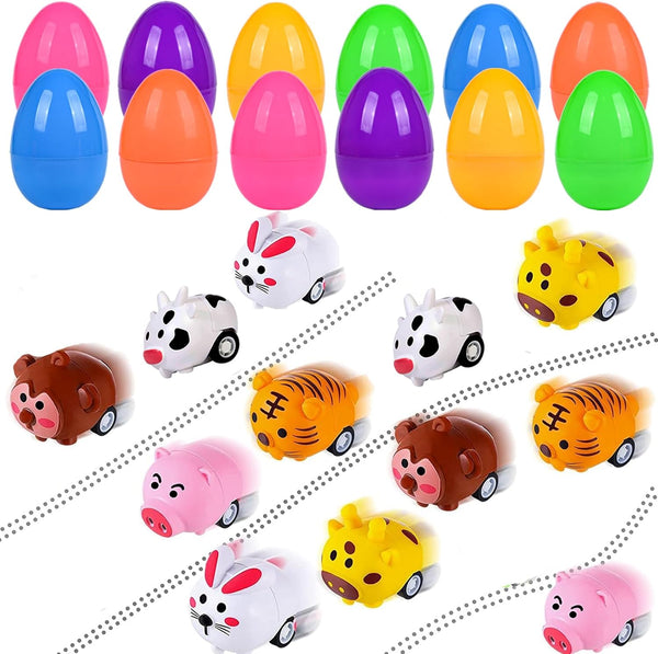 12PCS Easter Eggs Filled with Pull Back Car Toys, Easter Basket Stuffer