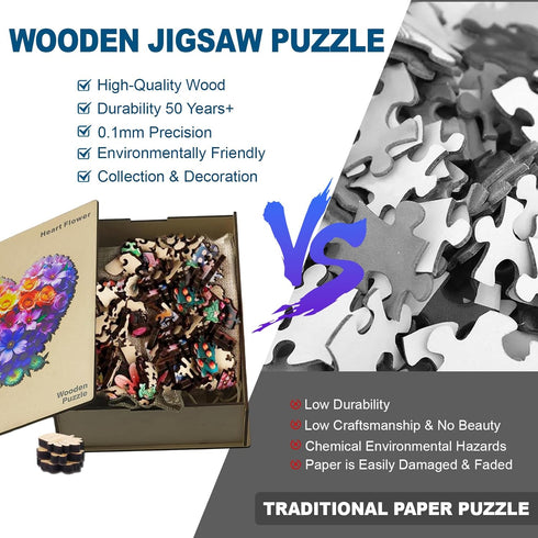 200 Wooden Puzzles for Adults, Heart Flower Piece Unique Shaped Wood Puzzle, Creative Wooden Jigsaw Puzzle Gift, Family