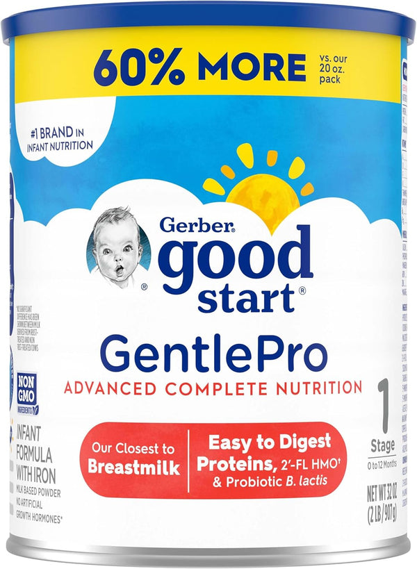 Gerber Good Start Baby Formula Powder, GentlePro, Stage 1, Non-GMO, 32 Ounce (Package May Vary) for 0-12 Months