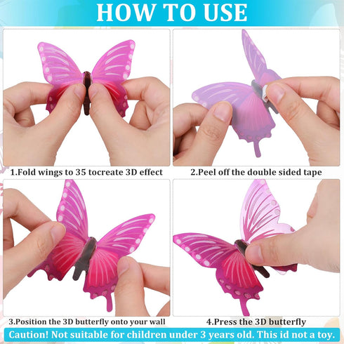 48 Pieces Glow in The Dark Butterflies - 3D Butterfly Decal Sticker Wall Decor for Room Nursery Living Room