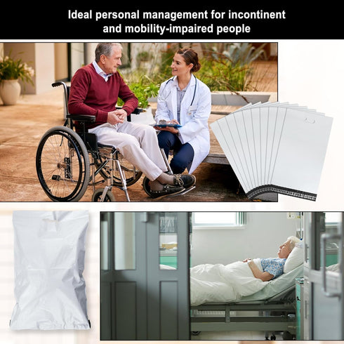 100 Pack Plastic Bags for Adult Diaper Disposal Handle Adult Diaper Disposal Self-Adhesive Strips to Seal in Odours