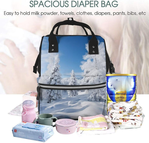 FHEDVBN Backpack Mummy Backpacks Daypack Snow-covered winter trees Diaper Bag for Women Multifunction Waterproof