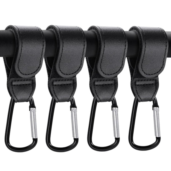 NxeAnnQi 4 Pack Premium Non-Slip Stroller Hooks, Adjustable Carabiner Clips, Multifunctional Baby Stroller
