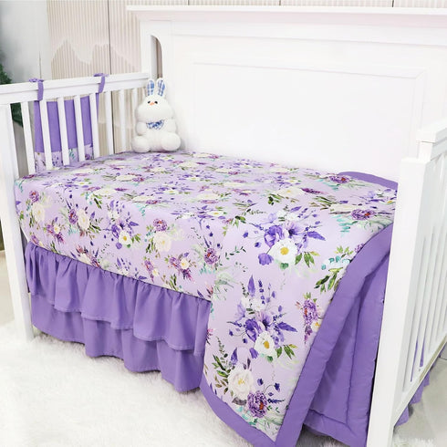 Set Set 4 Set Crib Bedding for Girls, Purple Baby Crib Bedding Piece, Baby Girl Nursery Bedding Including Comforter