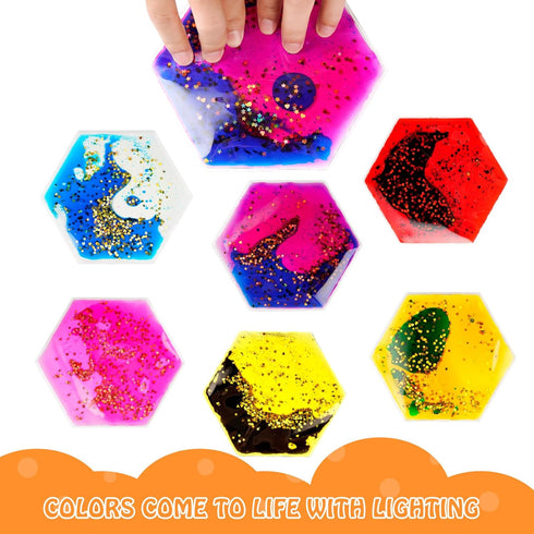 (6 Pack) Onyoloy Sensory Soft Gel Liquid Toys - Hexagon Sensory Motion Fidget for Autism Kids, Stress Relief & Focus
