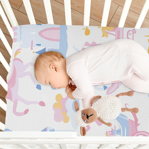 Gravopti 39X27 Inch Little Princess with Castle Crib Sheets for Girls and Boys, Soft Breathable Cotton Crib Sheets