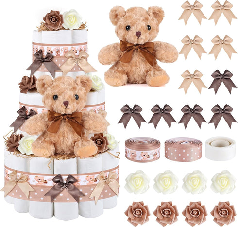 YLOLUL 23 Pcs Diaper Cake Kit Baby Shower Bear Diaper Cake Decorations Baby