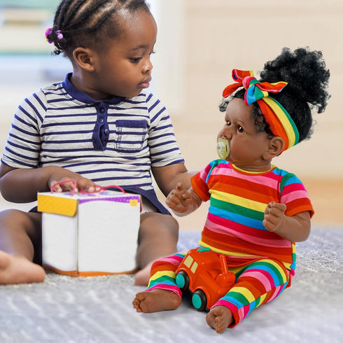 JIZHI Reborn Baby Dolls Black, 22 Inch Lifelike Soft Body African American Girl Doll Gift Set