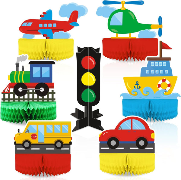 Transportation Birthday Decoration Honeycomb Centerpieces for School Bus, Car, Train, Plane, Ship, Helicopter Table