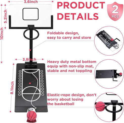 Deekin 2 Pcs Mini Basketball Hoop, Desktop Basketball Game Metal Tabletop Toy for Office Kid Adult Fun
