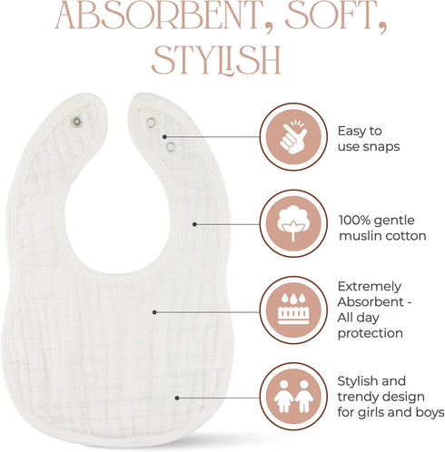Comfy Cubs Muslin Baby Bibs, Adjustable Drool Bibs for Boys & Girls, Absorbent