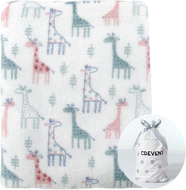 CREVENT Cute Silky Plush Baby Blanket - Ivory Giraffe for Girls & Boys, Infants, Toddlers, Newborns, Giftable, All