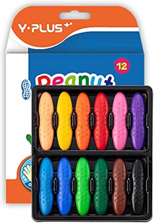 YPLUS Peanut Crayons for Kids - 12 Colors Washable Toddler Crayons, Non-Toxic Baby Crayons for Ages 2-4