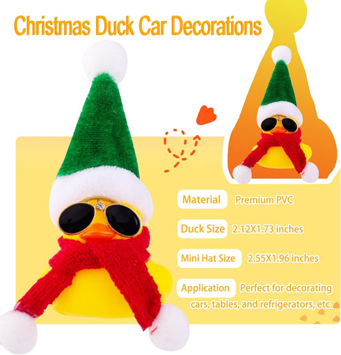 Christmas Rubber Ducks Car Ornaments, Mini Yellow Duck Dashboard Decorations with Hat, Scarf, Sunglasses - 2 Inches (C5)