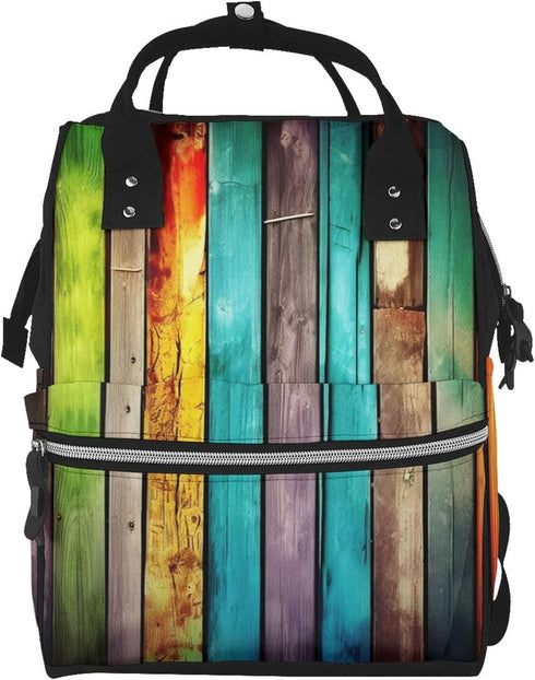 QSMJKLD Colorful Wooden Boards Diaper Bag with Changing Pad, Pacifier Holder - Multifunction