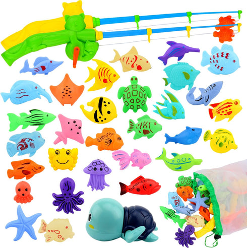 Magnetic Fishing Pool Toys Game, Water Table Bathtub Bath Toy with Pole Rod Floating Fish, Birthday Gifts for Toddlers