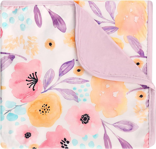 Hooyax Baby Blanket for Girls Boys, Soft Jersey Knit Double Layer Newborn Receiving Blanket, 44 x 32 Inch, Purple Flower