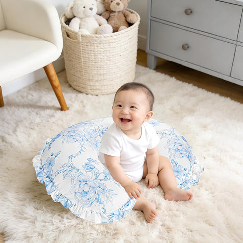 DILIMI Fitted Crib Sheets and Nursing Pillow Cover for Baby Boys and Girls, Blue Floral