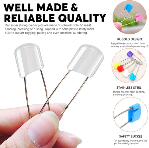 VOBRAMY 10 pcs Cloth Diaper Pins Stainless Steel Traditional Safety Pin (White)