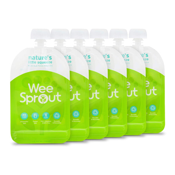 WeeSprout Double Zipper Reusable Food Pouches, Green, 3.4 fl oz