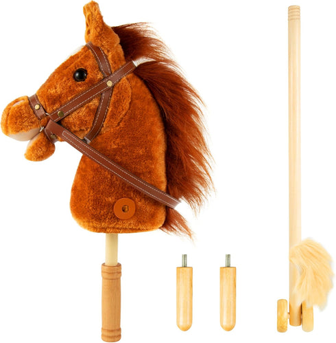 Stick Hobby Horse Riding Toy, Plush Stick Horse for Toddlers 3+, Fun Pretend Play with Clip-Clop Sounds