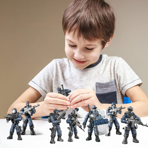 SWAT Model Equipment Assembly Building Block Toys, 8 PCS City Police Action Mini-Figures with Military Weapons