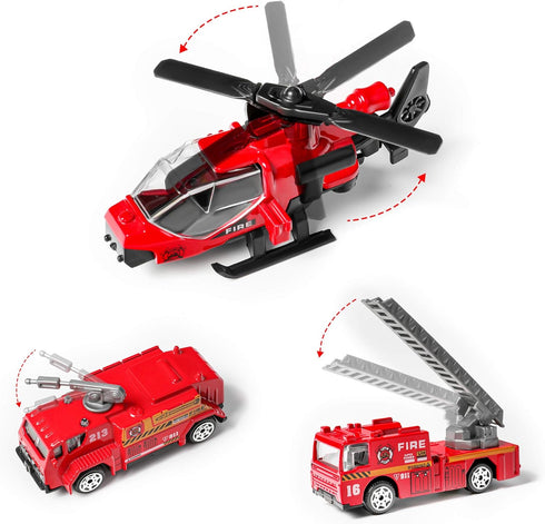 14 Pack Die-cast Fire Truck Vehicles Sets, 6 Pack Alloy Metal Fire Engine Models and 8 Pack Firefighter Playset