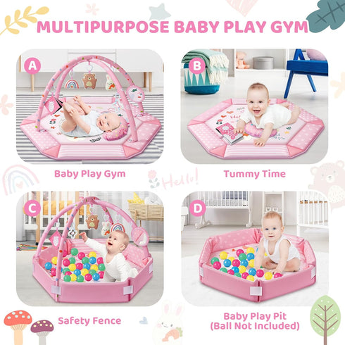 8-in-1 Tummy 6 0-3-6-9-12 Baby Gym Play Mat, Time Mat & Ball Pit with Toys, Washable Baby Activity Mat for Visual