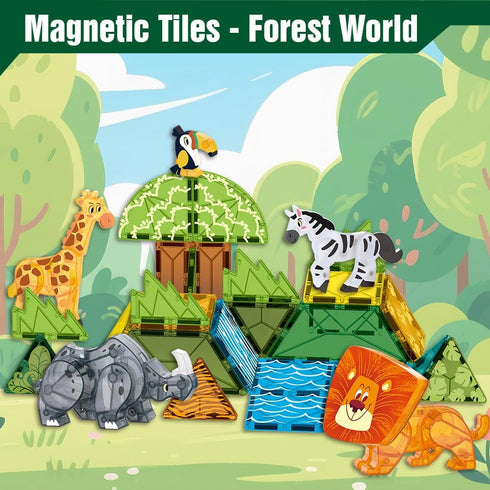 Voxifyx Set 5-7 Magnetic Tiles Grassland Animals Theme Toys, Magnet Tiles Building Blocks Toys for Kids Ages Year Old