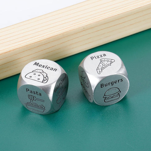 2 PCS Food Dice Game Anniversary Steel Gifts for Couple Wife Husband Food Decision Dinner Dice for Couple Fathers Day