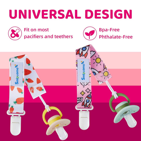 Smlpuame 6 Pack Pacifier Clip for Baby Girls, Stylish Binky Clips Strap, Lightweight Universal Paci Holder (Flower &