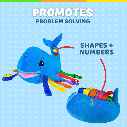 Counting Buckle Toys - Blu Whale - Develop Motor Skills and Problem Solving - and Color Recognition - Easy Travel Toy
