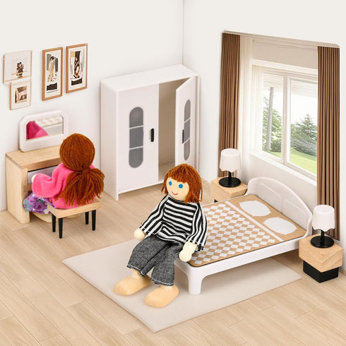 Set, 36PCS 5 4 3 4 5 6 Toyssa Dollhouse Furniture Beech Wood and Plastic Miniature Doll House Accessories with Modern