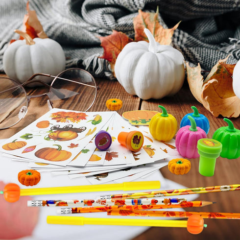 Cinrobiye 244 Pcs Fall Pumpkins Party Favors - Maple Leaf Party Supplies, Thanksgiving Day School Stationery Set,