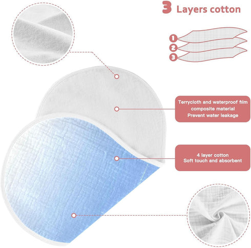 decor gift 4 Pack 22x11in Cotton Burp Cloth Soft Touch Blue Gradient Burp Rags for Unisex boy and Girl