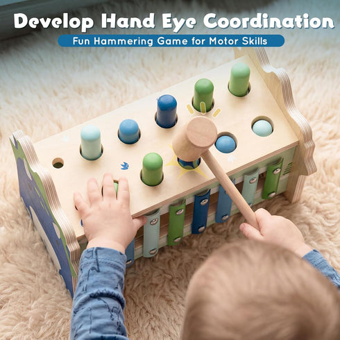 1 2 Hammering 1 2 3 Lehoo Castle Baby Montessori Toys for Year Old, Wooden Pounding Toy with Xylophone, Educational