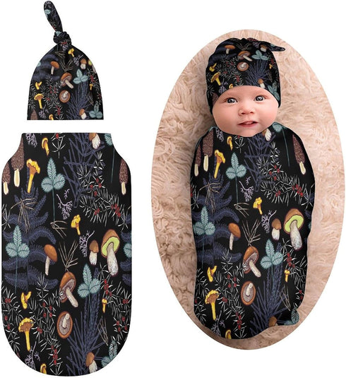 milanoir Wild Forest Mushrooms Newborn Baby Swaddle Blanket With Beanie Hat Baby Receiving