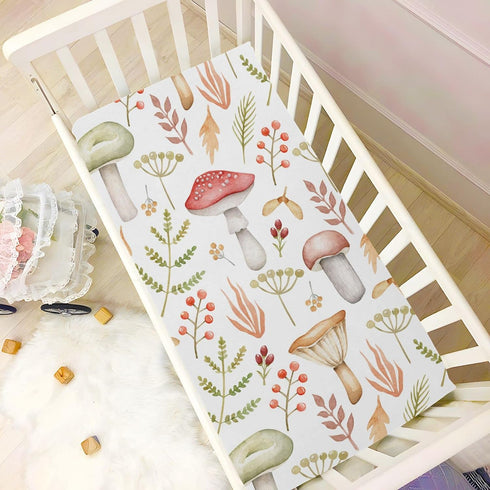 Mushroom Twig Fitted Crib Sheet, Soft Breathable for Girls and Boys, Standard Crib & Toddler Bed Mattress 27" x 39"