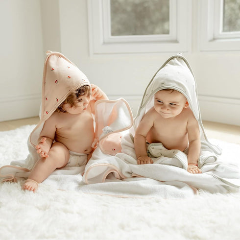 Set, 100% 35x35 10x10 Ely's & Co. Baby Hooded Towel and Wash Cloth Thick Absorbent Cotton Terry, for Newborn Baby