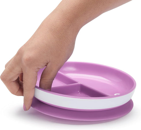 Munchkin Stay Put Suction Plates - 3 Divided Sections for Baby and Toddler, Pink/Purple