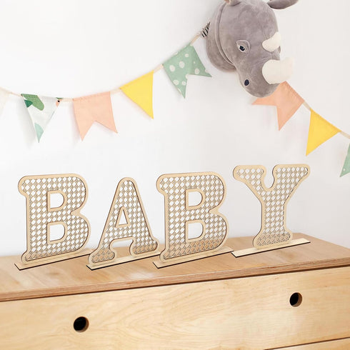 Generic 4 Pcs Wood Baby Letters - Boho Nursery Decor for Baby Shower | Rustic Alphabet Letter Home Decoration