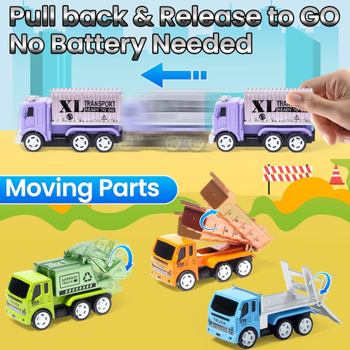 6 Set, 3 4 5 6 Oriate PCS Diecast Metal Toy Trucks Vehicle Cars Toys with Movable Parts, Mini Pull Back Toy Cars