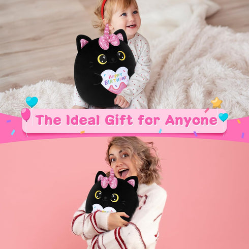 Happy Birthday Gift Black Cat Plush Toys - 11 Inch Kawaii Anime Plushie - Birthday Gifts for Kids