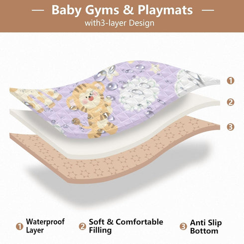 siphylline 50'' 50'' Funny Giraffe Monkey Purple Lilac Soft Padded Baby Gym & Activity Mat for Floor Lightweight Infant