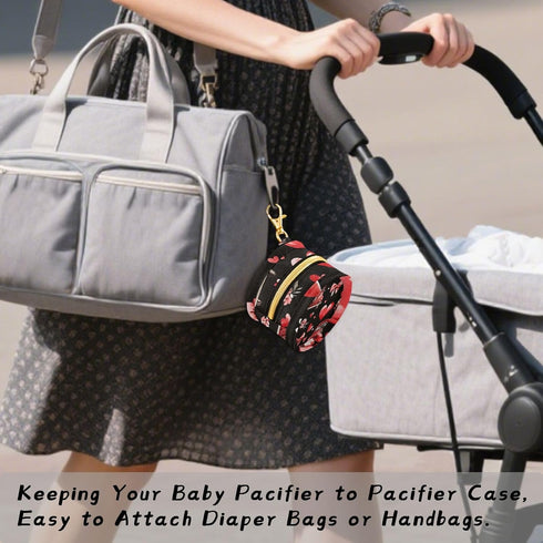YETTASBIN Valentines Car Portable Pacifier Holder Case with Metal Hook Buckle & Zipper for Diaper Bag and Stroller