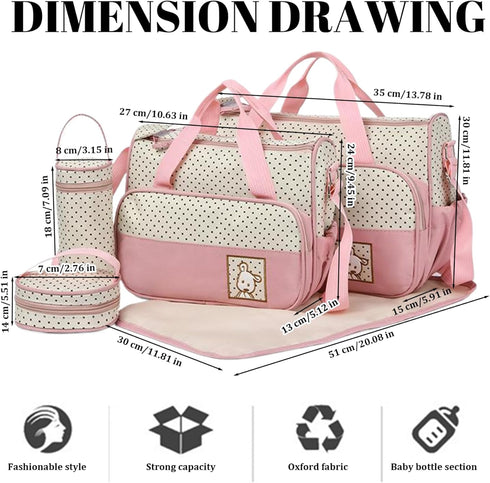 Comebachome 5pcs Baby Diaper Bags, Waterproof Diaper Bag Tote with Handbags, Milk Bottle Bags, Lunch Bag & Mat, Travel