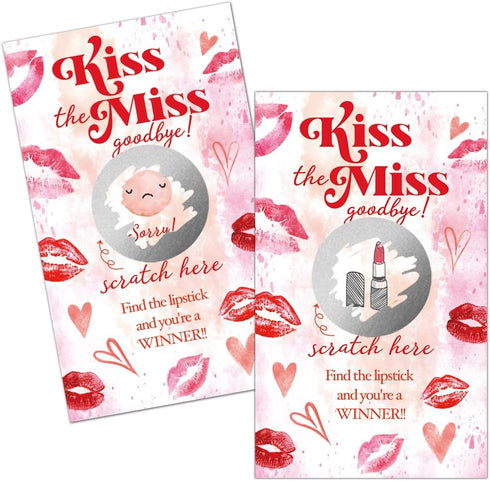 50 Pack Kiss The Miss Goodbye Scratch Off Game, Lipstick Scratch Cards for Bachelor Party Games, Country Wedding, Bridal Shower, Bridal Lottery Tickets, Wedding Shower Ideas, Baby Shower