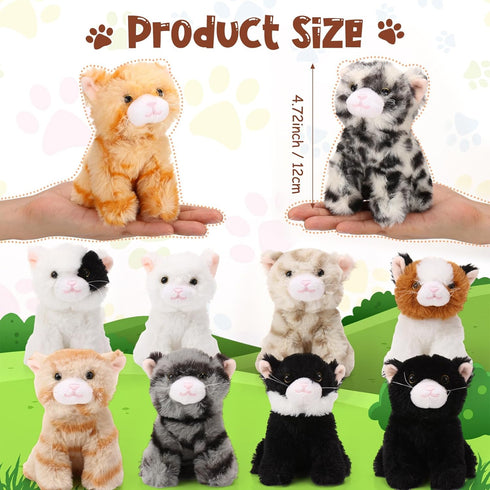 Lenwen 10 Pcs Cat Stuffed Animals Bulk, Soft Cuddly Plush Sets, Assorted Fluffy Kittens for Kids