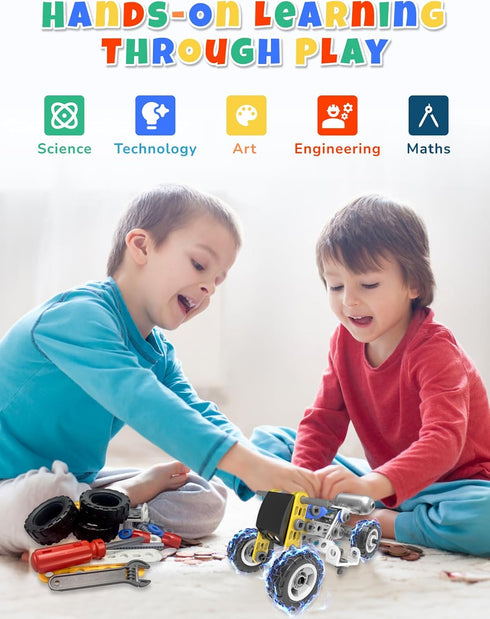 STEM Toys for Boys Age 5-8, 10 in 1 Electric Building Toys for Kids, Educational Racing Construction Kit